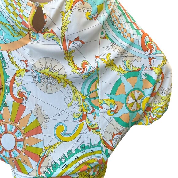 EMILIO PUCCI Logo Poncho Top #38 Button Multicolor Rayon Short Sleeve [105815] - Picture 4 of 10